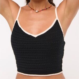 Abercrombie & Fitch Black Crochet V-Neck Crop Tank with Cream Trim
